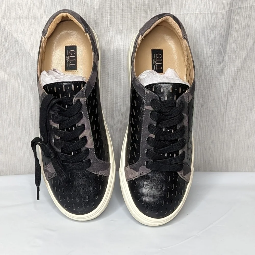 G.I.L.I. Sneakers Lace-up Perforated Adalie Black Shoes Women's Size 5M NIB NEW